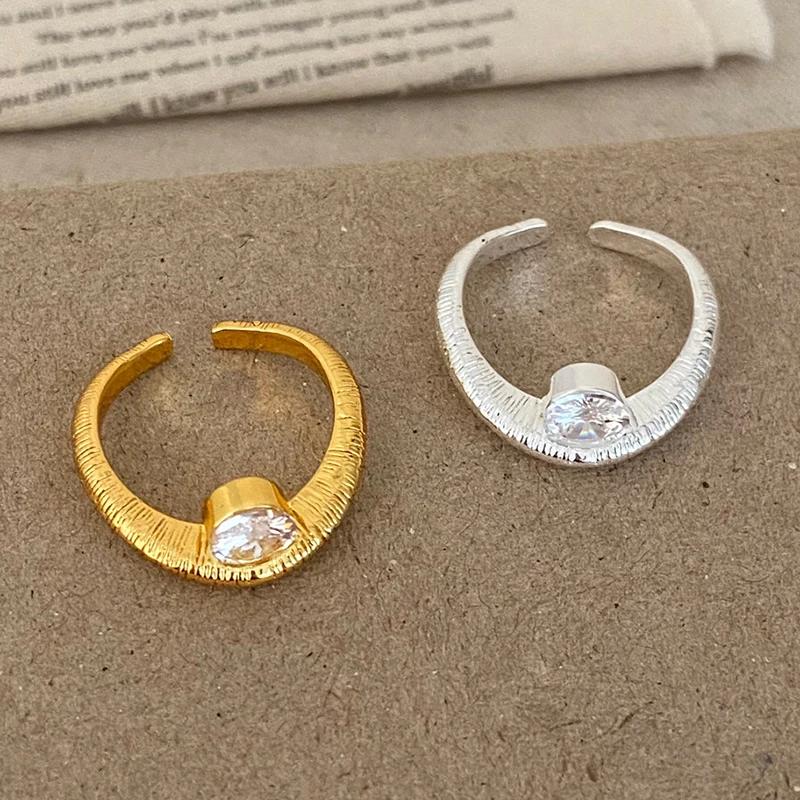 Real  Sterling Silver 18K Gold Zircon Round Opening Rings for Women Vintage Geometric Fine  Minimalist Accessories