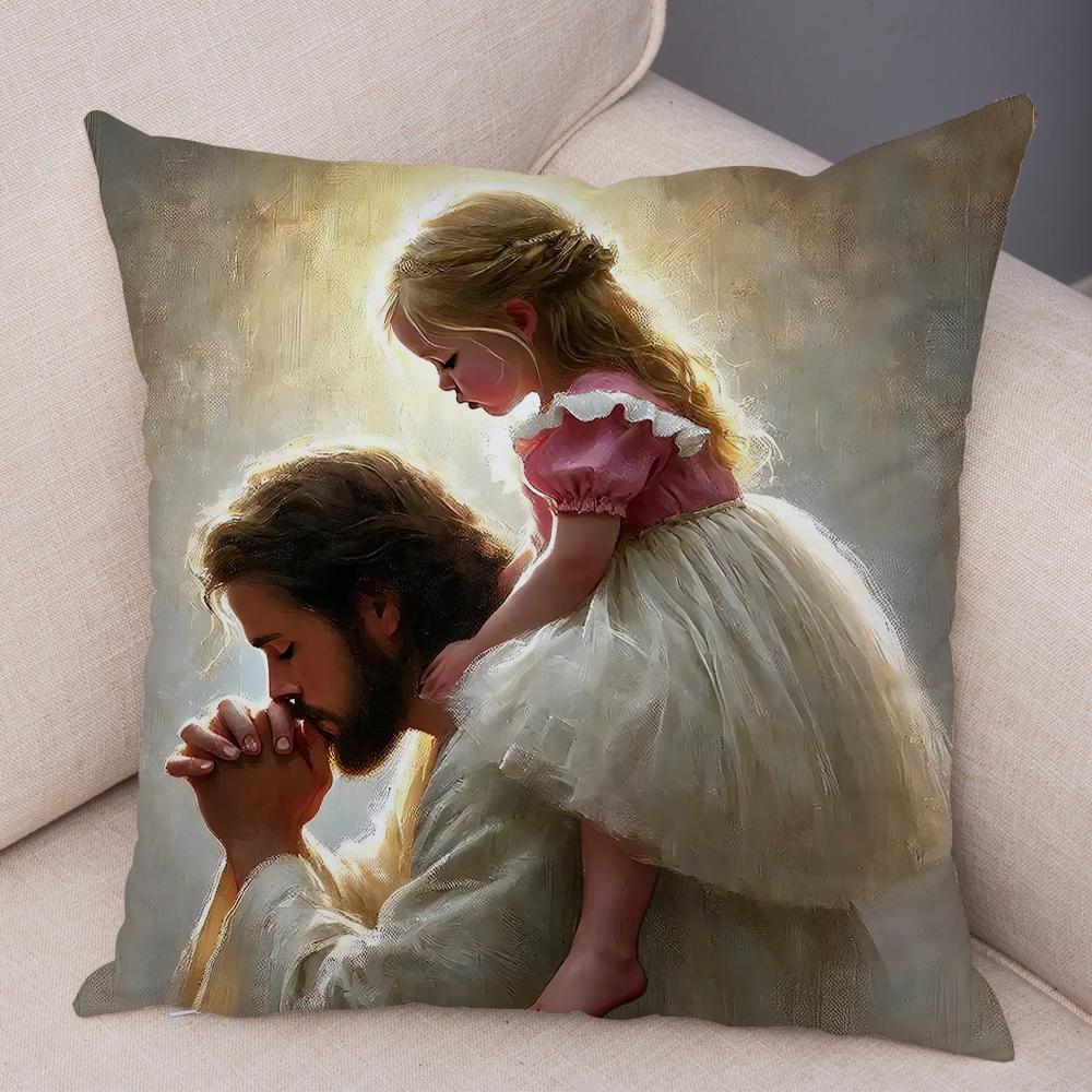 Catoon Jesus Christ Cushion Cover for Sofa Home Double Print Decor Colorful Christ Savior Pillow Case Soft Plush Pillowcase