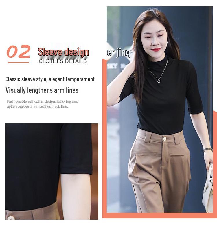 Modal Mid-Sleeve Women's Shirt - 2025 Spring/Summer Style, Five-Seven Sleeve Top, Casual T-Shirt.