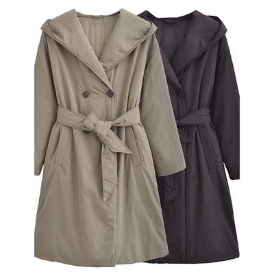 Autumn Winter Product Women's Fashion Casual Windbreaker Style Belt Hooded Cotton Coat