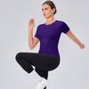 Women Slim Fit Yoga Short Sleeve T-shirt High Elastic Quick Dry Round Neck Top Breathable Slimming Gym Sports Running Shirt