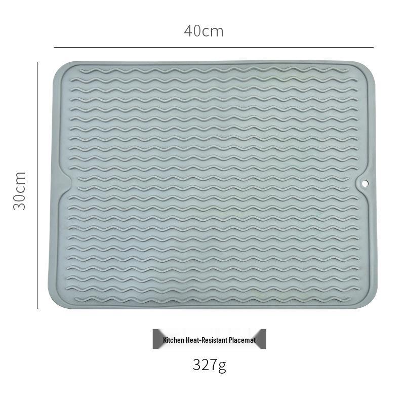 Heat-Insulating Non-Slip Rubber Kitchen Placemat and Drain Mat with Wavy Grooves, Waterproof Design