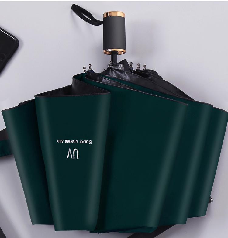 UV Protection Automatic Three-Fold Black Umbrella with Custom Logo for Men and Women