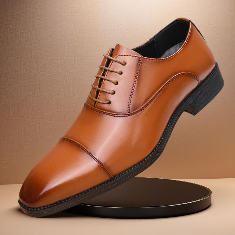 Autumn three-joint leather shoes men's breathable business dress men's shoes youth versatile wedding shoes British Oxford shoes
