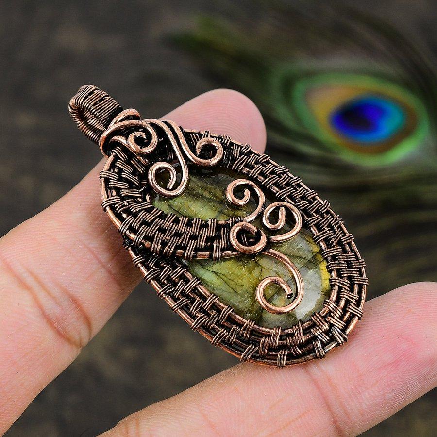 Labradorite Gemstone Copper Wire Wrap Jewelry Pendant 2.36