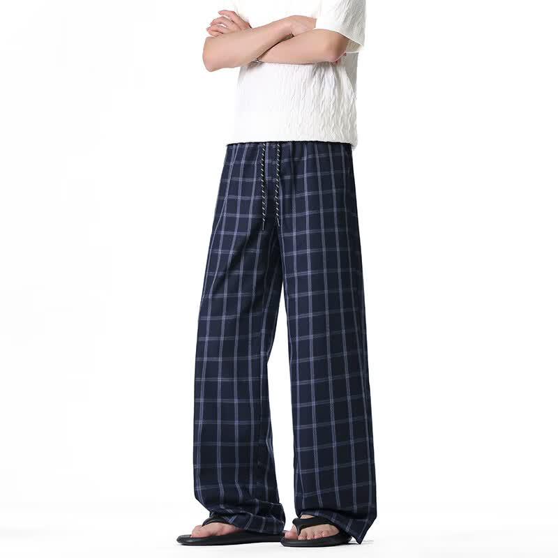 MAYBEYOND Men's Summer Stylish Plaid Straight-Leg Pants