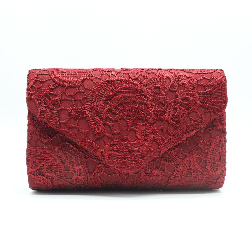 Elegant Lace & Satin Clutch Evening Bag with V-Shaped Flap