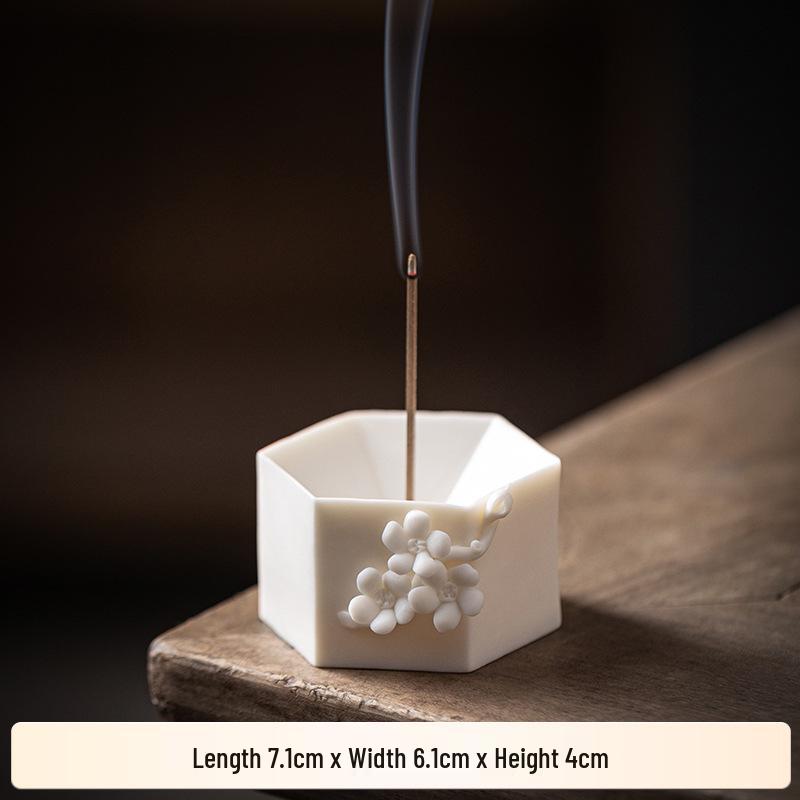 Handcrafted White Porcelain Plum Blossom Incense Holder for Home Decor