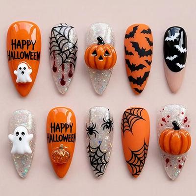 Halloween 3d Embossed Press On Nails Fake Nail Tips For Women