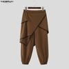 INCERUN Men Back Elastic Waist Ruffled Layers Casual Long Harem Pants Trousers