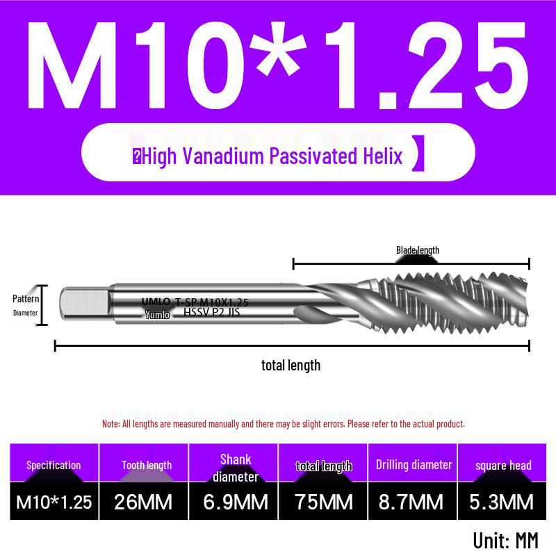 UMLO High Vanadium Spiral Tap Machine for M3-M10 Stainless Steel Tapping
