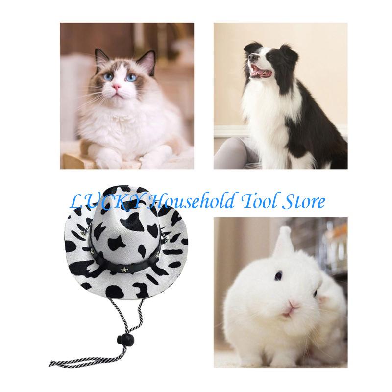 J0MC Pet Hat NewYear Party Photo Hat for Bichons Adjust Belt Dogs Cowboy Hat