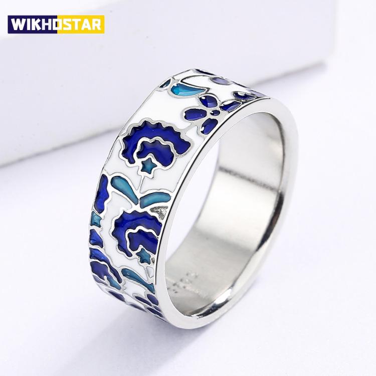 Creative Handmade Enamel Craft Women's Rings 925 Stamp For Women's Party Wedding Jewelry Epoxy Craft Fashion Jewelry Gift