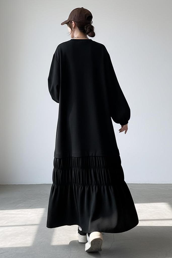 Chubikime Sweat Long Loose Ruffled Crew Maxi Plus Spring Women's Dress, Sleeve, Fit, Flattering, Hem, Neck, Length, Sizes, Relaxed, Cute, Fall,