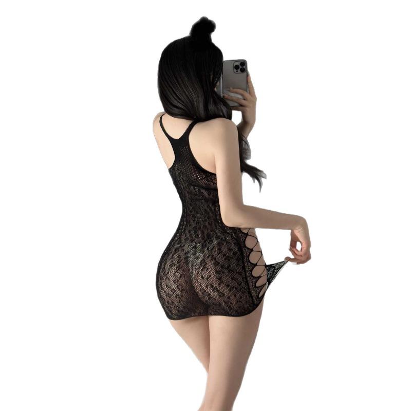 New sexy stockings open crotch free mesh coat perspective hollow dress large size uniform temptation hollow buttocks women