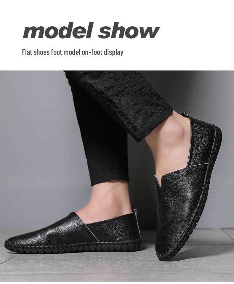 Men's Trendy European & American Slip-On Leather Casual Driving Shoes - Breathable Low-Top, Large Sizes Available