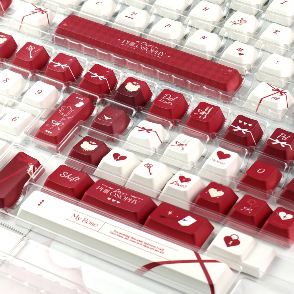 Cupid Keycaps CHERRY PBT Romantic Rose Red AULA F75 F87 Retro Red Keycap Set
