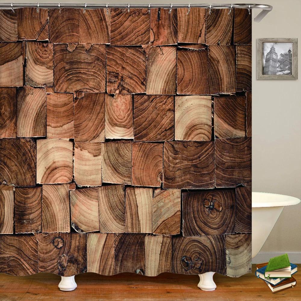 Nordic Retro Style Wood Board Grain 3D Printing Shower Curtain With Hooks Polyester Waterproof Home Decor Curtains 180x180cm