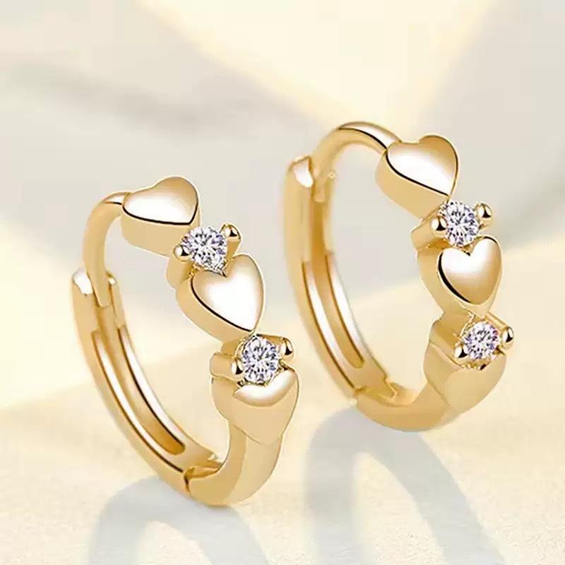 Korean Style Heart-Shaped Zircon Ear Studs and Hoops for Women
