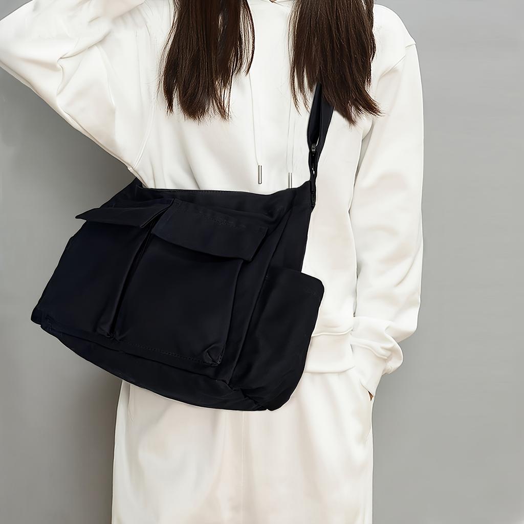 Grüne Umhängetasche aus Polyester im Vintage-Stil mit mehreren Fächern, Reißverschluss und Polyesterfutter - Lässige Reise-Schultertasche für Damen