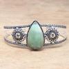 Chrysoprase Gemstone Antique Silver Jewelry Cuff Bracelets 7''Adjustable