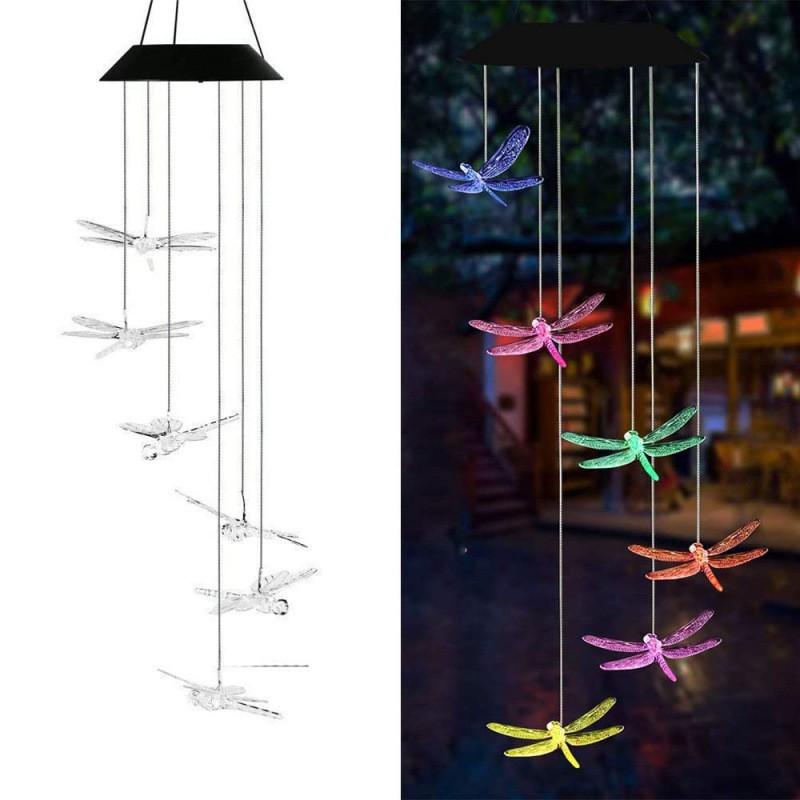 Solar Powered Wind Chime With LED Lights Metal Bells Hummingbird Butterfly Decor Garden Patio Yard