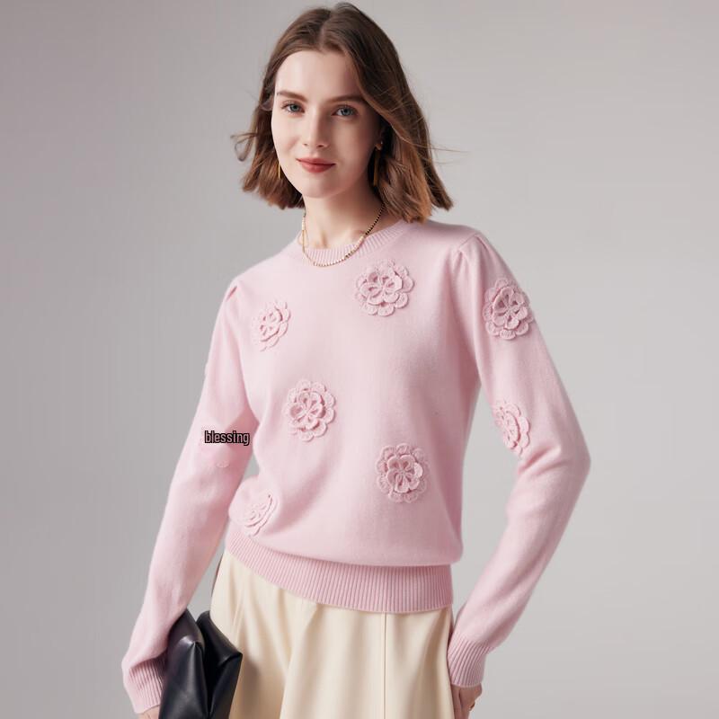 Paloo Women's 2025 Autumn/Winter Pure Cashmere Round Neck Embroidered Knit Sweater