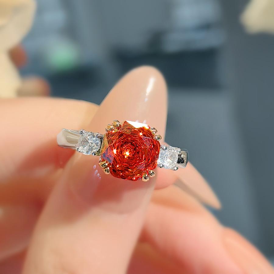 Fashion Light Luxury Star Anise Rose Cut Pendant Necklace Colorful Pink Diamond Ring Chinese Red Stud Earrings Colorful Treasure Set Women