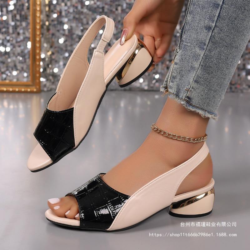 Mode Fischmaul Mischfarben Sandalen Damen 2025 Koreanische Ausgabe Sommer Neu Niedrig Absatz Mode Sandalen Damenschuhe Pantoletten