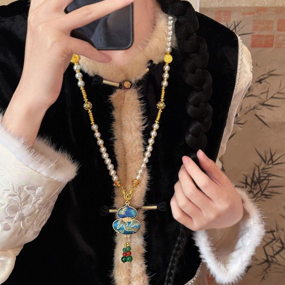 Luxus chinesischer Stil Halskette Quasten Bestickter Anhänger Halskette Hanfu Accessoires
