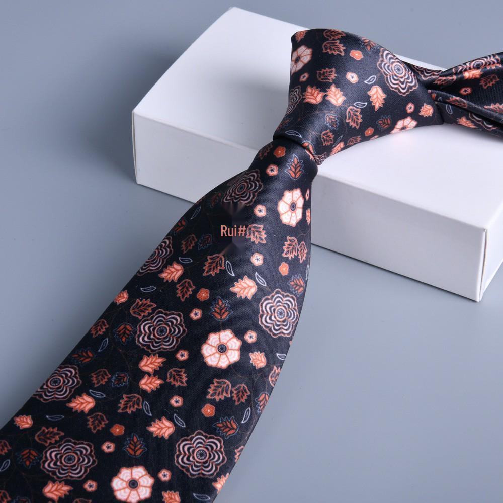 Erkekler İçin Resmi Büyük Desenli 8cm Kravat - El Baskılı Yeni Stil