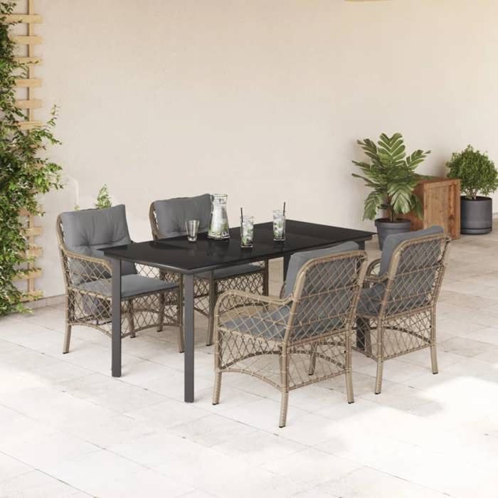 VidaXL Ensemble à Manger de Jardin avec Coussins 5 pcs, Table et Chaises de Patio, Meubles d'Extérieur Terrasse, Moderne, 3212162