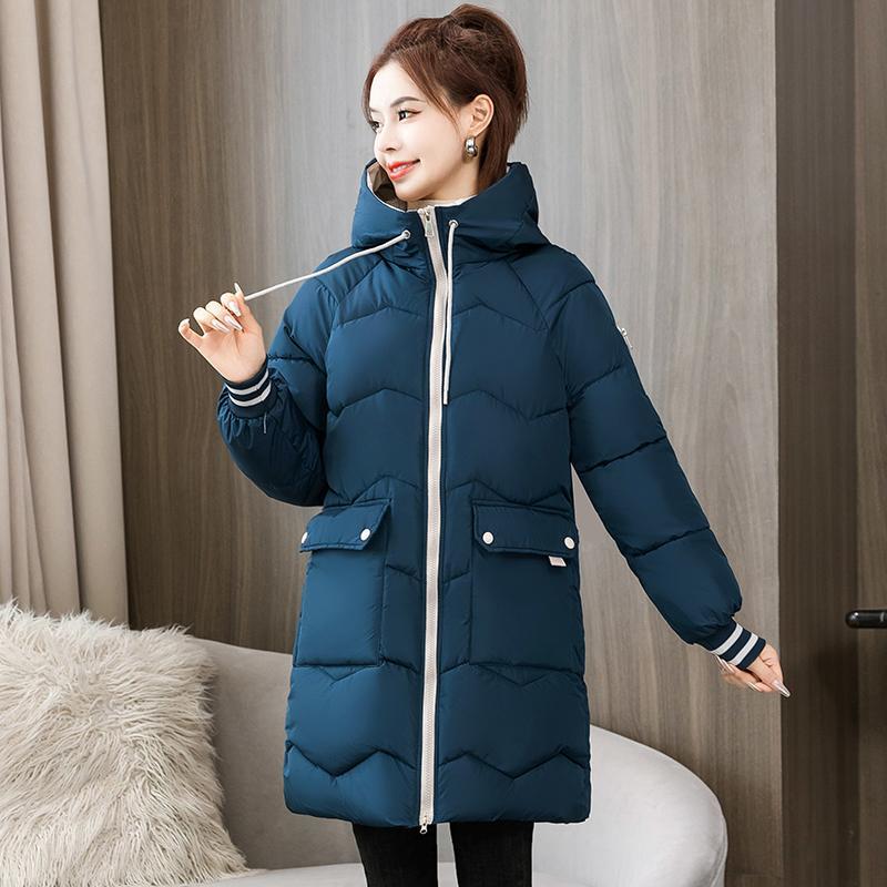 Plus Size  Winter Casual Hooded Jacket Parkas for Women Warm Letter Print Long Female Coat Zipper Outerwear