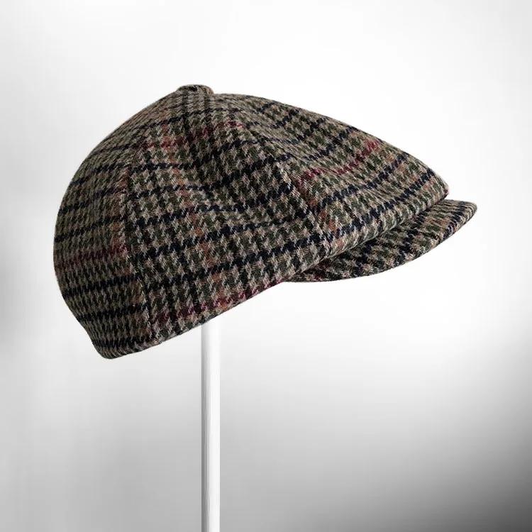 Vintage Plaid Beret Hat For Women, Retro Newsboy Cap With Tartan Pattern, Autumn Winter Wool Baker Boy Hat