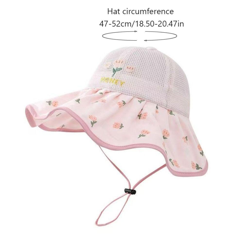 Large Brim Children Sun Cap Floral Pattern Fisherman Hat Sweet Kids Sunshade Hat  Beach/Travel