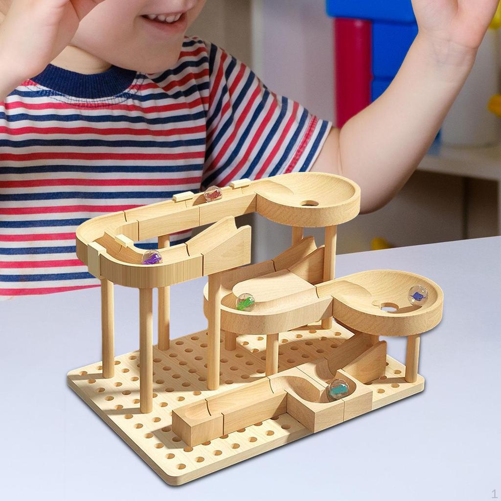 DIY Wooden Track Marble Toy Puzzle Assembly Brain Teaser Crafts Unique Rolling Ball Blocks for