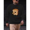 Men'S Casual Round-Neck Sweatshirt with Bread Pattern 100% Cotton Printed Long-Sleeve Crew Neck Pullover