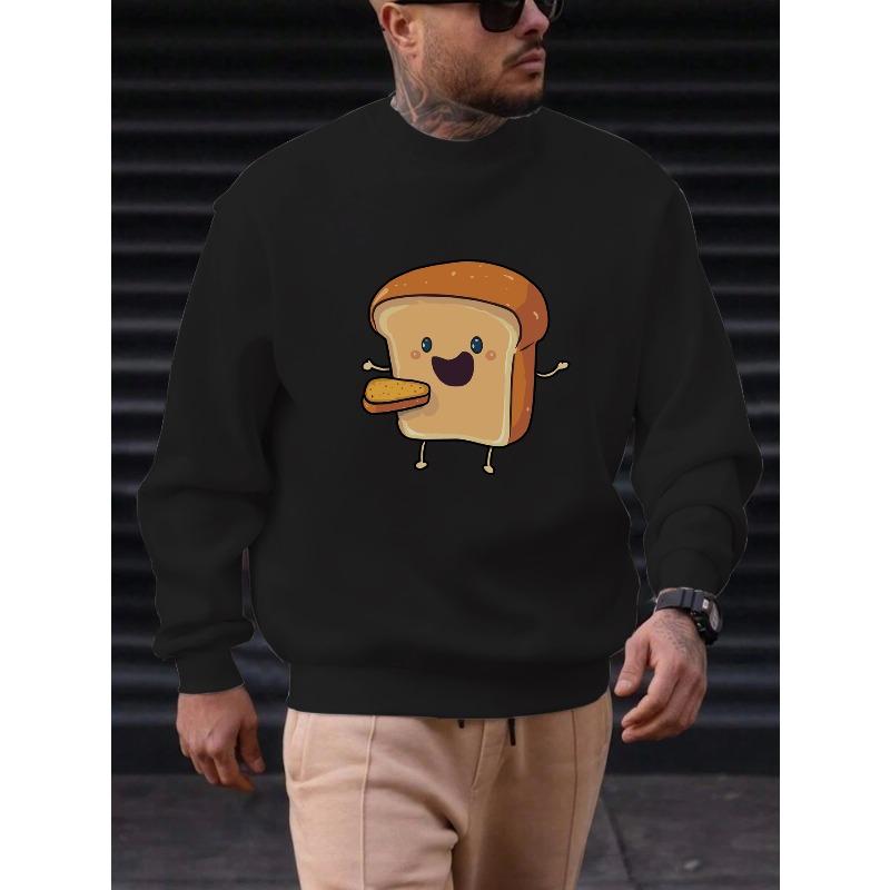 Men'S Casual Round-Neck Sweatshirt with Bread Pattern 100% Cotton Printed Long-Sleeve Crew Neck Pullover