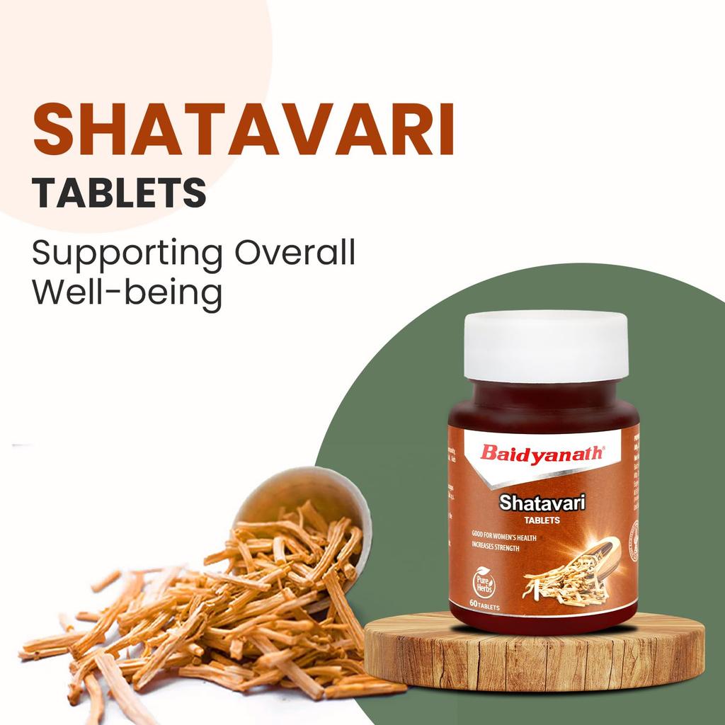 Baidyanath Shatavari Tablets 60 Tabs X Pack of 2 250mg Herbal Supplement for Immunity Strength and Wellness Support