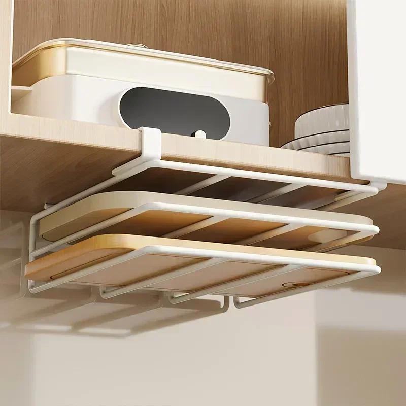 Multi-Functional Hanging Storage Rack for Pot Lids and Cutting Boards with Non-Punching Installation