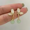 Elegant Green Pearl Seashell Butterfly Earrings In Chinese Retro Style