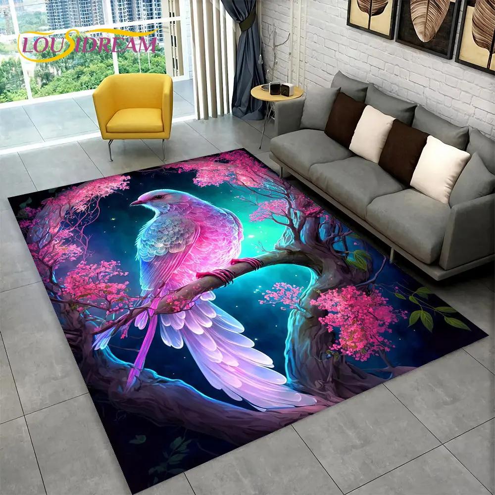 Exquisiter 3D-Teppich mit Vogel- und Blumenmotiv, Teppich für Zuhause, Wohnzimmer, Schlafzimmer, Sofa, Fußmatte, Küchendekoration, rutschfeste Bodenmatte