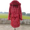 2025 European & American Style Faux Mink Women's Mid-Length Hooded Belted Slimming Fur Coat