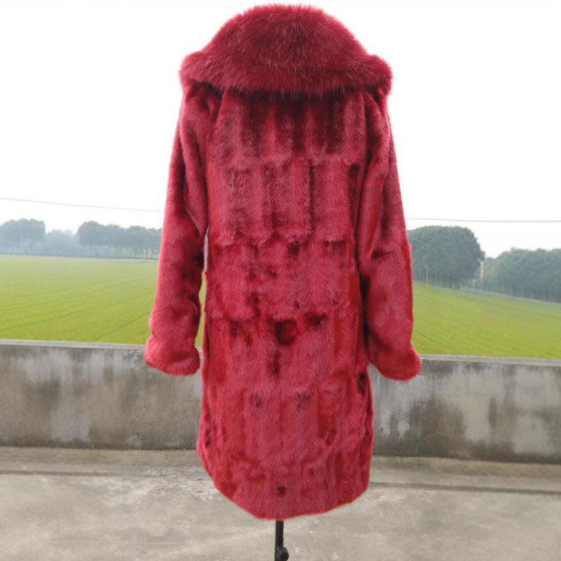 2025 European & American Style Faux Mink Women's Mid-Length Hooded Belted Slimming Fur Coat