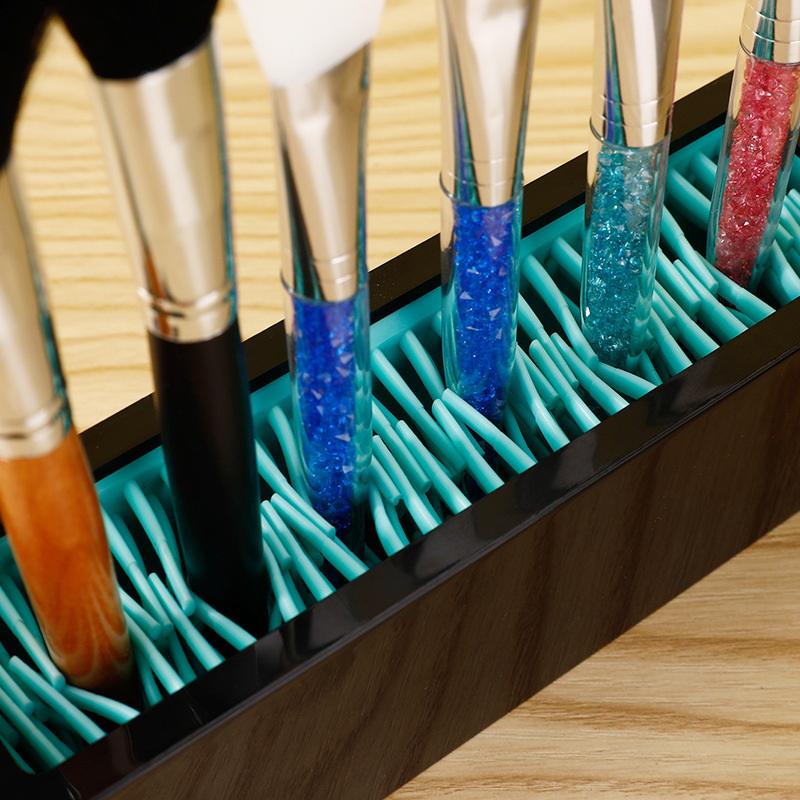 Makeup Brush Holder Organizer Silicone Ventilate Air Drying Rack Horizontal Box Full Size Eyeliner Paint Pen Upright Container