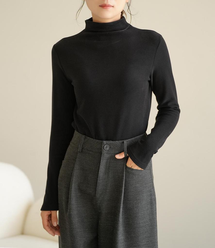 Women's Warm Long Sleeve Semi-High Collar Shirt - Autumn/Winter Style, Class A, 300g