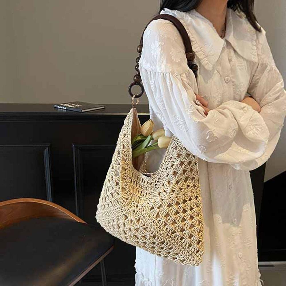 Beach Handbag Straw Woven Bag Tote Bag Hollow Shoulder Bag Fashion Bohemian Beach Bag  Holiday