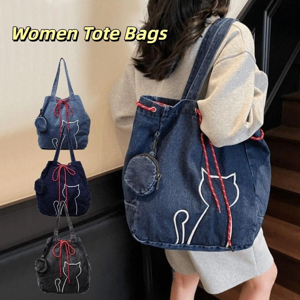 Y2k Kitty Shoulder Bags Vintage Drawstring Bag Leisure Women Tote Bags  Commuting