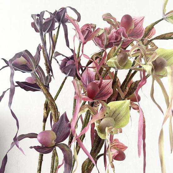 Artificial Flower Paphiopedilum Realistic Silk Plastic Petals Flexible Stems Long-Lasting No Watering Fake Orchid Home Decor