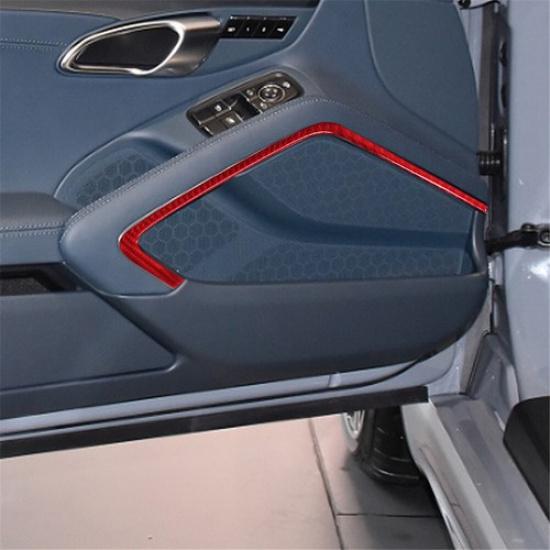 2Pcs Red Carbon Fiber Door Speaker Cover Trim For Porsche 718 Boxster Cayman